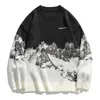 Men's Sweaters Pull Homme Long Snow Mountain Sweater Men Winter Warm Cute Kawaii 220823