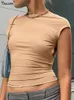 Yiallen solide sexy beknopte t -shirt vrouwen magere korte mouw borgless bodyshaping zomer eenvoudige tops vrouwelijk streetwear 220615