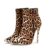 Moda botları kadınlar için leopar desen yüksek topuklu kış botları sivri ayak ayak bileği botları kadın ayakkabı büyük boyut