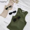 Nadafair Rib Knit Vert Débardeur Femme Été Casual Basic Skinny Gilet Sans Manches Blanc Hors Épaule Y2K Sexy Femme Crop W220409