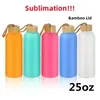 750ml Sublimation Frosted Water Bottle Frosted Glass Mug Matte Glass Juice Bottle with bamboo lid Blank Sublimation Tumbler Travel Tumblers sxaug01