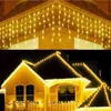 Strings 8M 12M 16M 20m Christmas Lights LED Icicle Curtain Light Droop 0.6m AC 220V Street Garland On The House Outdoor Year 2022
