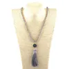 Pendant Necklaces Fashion Bohemian Tribal Jewelry Beige Crystal Glass Knottted Druzy Tassel Ethnic NecklacePendant