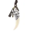 Wolf Animal Tooth Necklace Retro Letter ID Cross Charm Justerbar läderkedjhalsband för kvinnor Män modesmycken