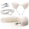 Nxy Sm Bondage Adult Game Cute Fox Tail Anal Plug Cat Ears Headbands Set Nipple Clip Neck Collar Erotic Cosplay Sex Toys Products for Women 220423