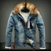 Winterheren denim jassen fleece dikke warme jeans jas heren bont capuchon onder bovenkleding wollen voering dikker cowboy windscheper jassen 201114