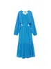 Kumsvag Summer Women Vintage Midi Dress Solid Hollow Out Embroidery Oneck女性エレガントなルーズパーティードレスVestidos 220704