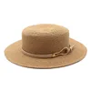 Solid Color Straw Hat Men's And Women's Summer Outdoor Sunscreen Panama Caps Retro Flat Breathable Top Hat HCS174