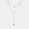 Colares de pendentes 14k Goldado de ouro aço inoxidável Dupa dupla e colar de corrente de forma para mulheres Lariat Heart Circle Circle Cara de Cara de Gardaça