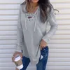 Solid Tee Shirt Pulovers Tunic Top Female Clothing Autumn Women's Casual Sexy Hollow Out Bandage V Neck Long Sleeve T-shirt 220321