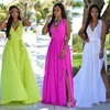 Mode femmes été longue Maxi BOHO robe de soirée plage es sans manches col en V robe d'été ceintures solides W220315