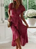 Aachoae Summer Beach Dres Floral Print Long Bohemian Dress Short Sleeve Boho Style Maxi Dress Ruffles Sundress Vestidos 220518
