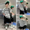 Clothing Sets Kids Suit Hip Hop Short-sleeved T-shirt Black Shorts Boys Simple Striped Half-sleeved Summer Loose Children Student ClothesClo