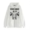 Herrtröja Spot Winged Skull Print Zip Sweater Gothic Fleece Men's and Women's Autumn and Winter Oversize Sports Hoodie 220816