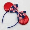 Boog Sequin Stof Vlag Amerikaanse Independence Day Mouse Party Carnaval Haar Hoop 4 juli 4e Viering Kostuum Hoofdband