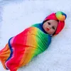 Regenboog plaid luipaard baby swaddle wrap deken wraps dekens kinderdagverblijf beddengoed handdoekje baby baby gewikkeld doek met hoed 2 stks/set