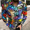 Vintage Print Loose Button Cardigan T Shirts för Mens Casual Långärmad T-shirt Män Streetwear Autumn Fashion Tenn-down Collar Top 220322