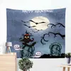 Happy Halloween Wandbehang Trick Of Treat Tapisserie Hexe Besen Hut Rip Kerze Schädel Kürbis Geister Spinne Decor Dropshipping J220804