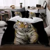 Juegos de cama 3D Juego de funda de edredón negro Funda de edredón de poliéster suave para la piel con funda de almohada King Queen 200x230cm Tamaño Animal Tiger Design Impreso