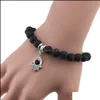 Bärade strängar armband smycken mode svart lava natursten korsliv av trädhjärta charm eterisk olje diffusor armband för män wo