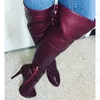 Rontic Leg Data personnaliser femmes hiver sur le genou bottes talons aiguilles bout rond magnifique bordeaux chaussures de fête taille américaine 5-20