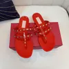 Women rivets rock women flat Slippers stud rubber sandal with box