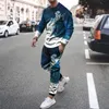 Men's Tracksuits Spring 2022 3D Digital Printing Leisure Two Piece Set Thin Long Sleeve Trousers Milk Silk Men's And Autumn SetMen's