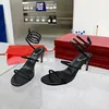 CLEO Grey jeweled sandals embellished chunky high heels sandals women Luxury Designers Wraparound Dress shoe size 35-41