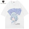 Aolamegs T-shirt Men Green Hair Girl Cartoon Anime Printed O-Neck Streetwear Japanese Harajuku Fashion Tops Men Clothing Summer 220505