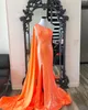 Sequins Lady Pageant Dresses 2022 Chiffon Cape Mermaid One-Shoulder Prom Gown Elegant Women Formal Evening Dress Robe De Soiree High Slit Orange Purple Fuchsia Blue