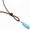 Pendentif Colliers Brown Véritable Cuir Corde Chandail Chaîne Opale Topazes Turquoises Cristal Pilier Pierre Hommes Collier Femmes Homme BijouxPenda