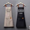 Customized personality signature men's and women's kitchen aprons home chef baking clothes with pockets adult bib waist bag Y220426