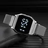 Wristwatches Digital Watch For Women Men Luxury Electronic LED Wristwatch Gold Silver Mesh Belt Magnetic Metal Strap Fashion Ladies Clock