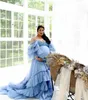 Robes de bal de maternité bleues pour la photographie chérie jupes à plusieurs niveaux robe de maternité Photoshoot tenue Maxi robes grossesse