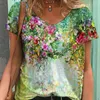 Kvinnors avslappnade tshirt Summer V Neck Art Print Kort ärm T-shirt Vintage Y2K överdimensionerad streetwear tee tops kvinnlig skjorta s-5xl 220616