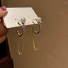 Hoop & Huggie Gold Color Chain Hanging Dangle Earrings For Women Shiney Crystal C Shape Pearl Piercing Drop Earring Brincos JewelryHoop