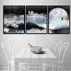 3 PCSキットキャンバスペインティングモダンホームデコレーションリビングルームベッドルームの壁の装飾満月のエルクと野生の写真の印象