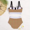 Designer Padded Women Swimwear Summer Bikinis Set Fashion Stripe Bras Thongs Beach Style Breathable Two Pieces Swimming Clothing