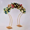 Decoración Arco de oro Soporte floral Mesa de boda Florero Centro de mesa Boda Soportes de flores geométricos chapados en oro Mesas de fiesta para eventos imke089