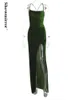 Showmirror velours Sexy dos nu licou vert robe à bretelles femmes tenues élégantes Club fête printemps Maxi robes vêtements 220510