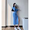 Sexy Knitted Dress Female Autumn And Winter V-neck Long-sleeved Stretch Tight-fitting Hip Dress With Slits Ins Fashion 220317
