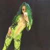 Stage Wear Women Halloween 3D -geprinte groene slang voor kostuum DJ zangers jumpsuit bling bodysuit vieren performance kledingstage stagest