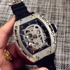 Uxury Watch -datum Richa Hollowed Out Skull Heren automatische mechanische horloge diamant ingelegde gepersonaliseerde mode lichtgevend getijden tape waterdicht