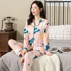 Kvinnors Pajamas Vår Höst Sleepwear Set Långärmad Cardigan Lapel Stickad Hem Kläder 2PCS Suit Plus Storlek 5XL Pijama 220329