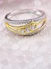 Zweifarbige goldplatte Diamantringe für Frauen Vollkristalle Mode Finger Ring Schmuck Accessoires2610527