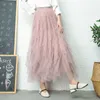 Mode Tutu Tulle Jupe Femmes Long Maxi Printemps Été Coréen Noir Rose Taille Haute Plissée Femme 220317