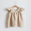 女の子のドレス生まれた女の子の夏の服リネンストライプの女の赤ちゃんドレス0-3Y幼児の誕生日パーティードレスガール