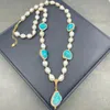 Earrings & Necklace Baroque Freshwater Pearl & Turquoise Ore Set Exquisite Druzy Czech Diamond Four-piece For Beach PartyEarrings