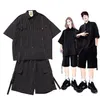 Korean Fashion Summer Cargo Shorts Set Two Piece Loose Tracksuit korte mouw oversized t shirts streetwear outfits mannen kleding 220708