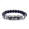 Perlenstränge Schädel Serie Schwarze Perlen Armband Natürliche Hämatit Edelsteine Mode Kopf Onyx Stein Charme Männer Lars22